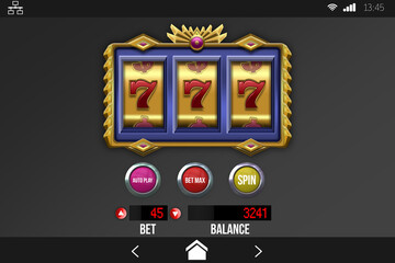 Slot machine with icons and symbols on mobile screen