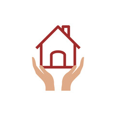 Hand holding house icon flat sign for mobile concept and web design