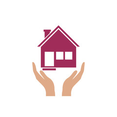 Fototapeta na wymiar Hand holding house icon flat sign for mobile concept and web design
