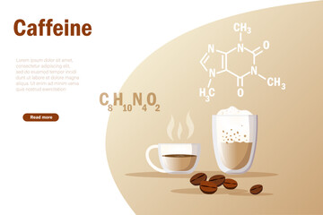 Coffee and caffeine skeletal formula molecular structure. Chemistry and biological science education research.