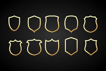 Set of Golden Elegant Luxury Shield Sign Symbol for Badge Emblem Crest Logo Design