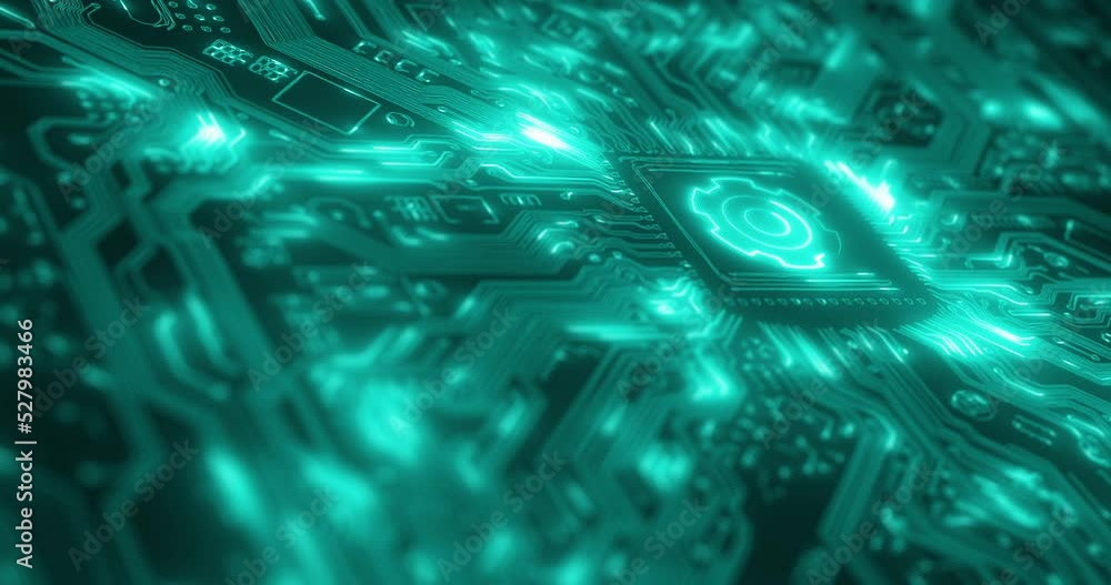 Leinwandbilder Futuristic cyber security system or software in information technology with blue neon dark cyberpunk, security or scifi background. Network, cloud computing or future of IT, ai and digital coding