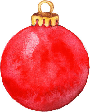 Watercolor Red Shine Glass Christmas Ball Isolated
