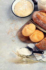 Bread assortment on neutral background.