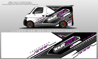 van decal design vector. Graphic abstract stripe racing background kit designs for wrap vehicle, race car, rally, adventure and livery © Xavier