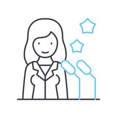 woman speaker line icon, outline symbol, vector illustration, concept sign