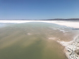 Salt Lake. The water level has decreased due to global warming. Turkey