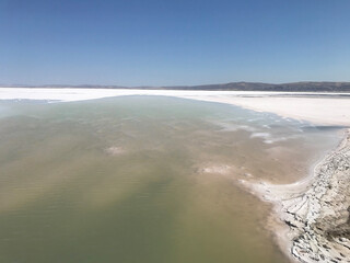 Salt Lake. The water level has decreased due to global warming. Turkey