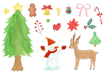 水彩絵の具で描いたクリスマスモチーフフレーム