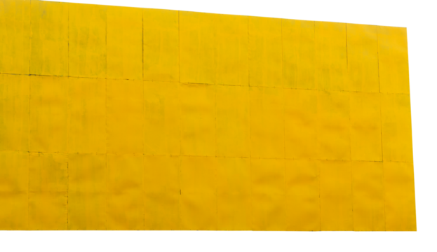 Isolate, large rectangular iron billboard background filled with glittering yellow plaques.