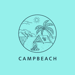 Minimalist beach camping logo line art illustration template design