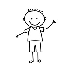 Cute stick smiling boy. Vector illustration in doodle style isolated on white