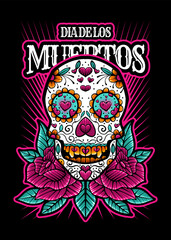 Dia de los muertos, Day of the dead skull, Mexican holiday, festival Vector Japanese Illustration Style Isolated. Editable Layer and Color.