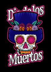 Dia de los muertos, Day of the dead skull, Mexican holiday, festival Vector Japanese Illustration Style Isolated. Editable Layer and Color.