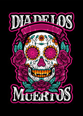 Dia de los muertos, Day of the dead skull, Mexican holiday, festival Vector Japanese Illustration Style Isolated. Editable Layer and Color.