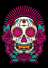 Dia de los muertos, Day of the dead skull, Mexican holiday, festival Vector Japanese Illustration Style Isolated. Editable Layer and Color.