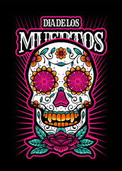 Dia de los muertos, Day of the dead skull, Mexican holiday, festival Vector Japanese Illustration Style Isolated. Editable Layer and Color.