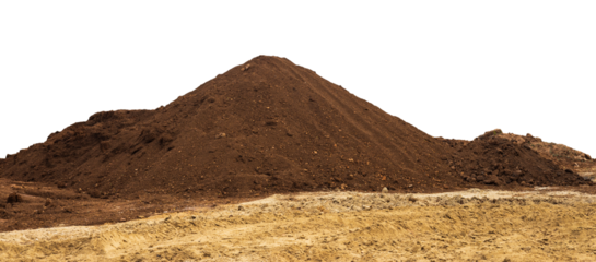 View of isolates of brown ray loam piled up like mountains on yellow sandy soil prepared to fill the area and use as organic material for forest plantations.
