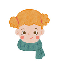 Cute kid girl with winter costume illustration for Christmas decorations 