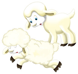Cartoon happy sheep is standing looking and smiling illustration for children