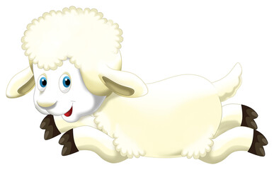 Cartoon happy sheep is standing looking and smiling illustration for children