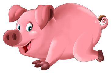 Cartoon happy pig is standing looking and smiling illustration for children