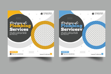 Construction and house renovation services social media post and web banner design template