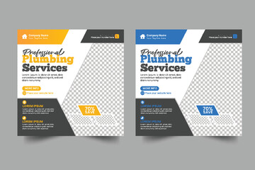 Construction and house renovation services social media post and web banner design template