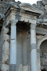 Naklejka premium Historical building with marble columns .Elements of architectural decoration of buildings.Ruins of ancient city.