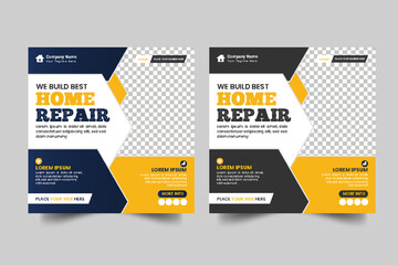 Construction and house renovation services social media post and web banner design template