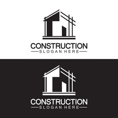 Naklejka premium Construction, home repair, and Building Concept Logo Design, Home building Construction vector logo template