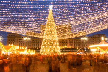 Bucharest Christmas market at night