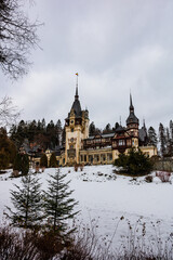 Fototapeta premium Peles Castle, Romania. Beautiful famous royal castle from Sinaia