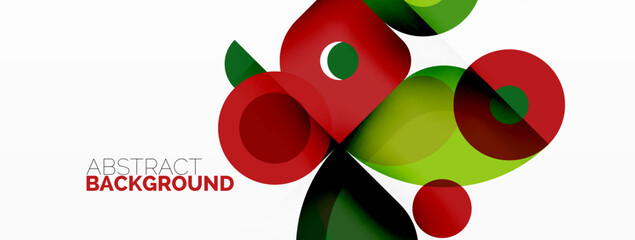 Colorful round shapes, circles and triangles background. Minimal geometric template for wallpaper, banner, presentation