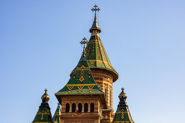 Fototapeta na wymiar Timisioara Orthodox Cathedral located in downtown area of the city