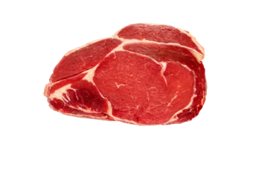 Fotobehang Juicy raw meat cut. Beef entrecote slice isolated transparent png. © photohampster