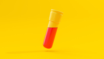 Scientific Equipment or glassware mock-up, Test tube yellow and red color. can be used in education, science industry background. Designed in minimal concept.3D Render.