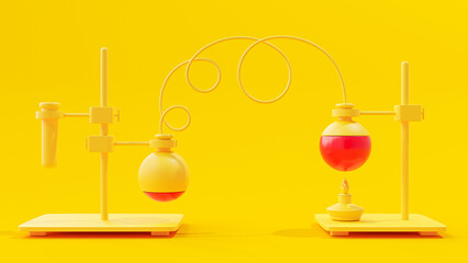 Scientific Equipment or glassware mock-up. Round bottom or flask yellow and red color. can be used in education, science industry background. Designed in minimal concept.3D Render.