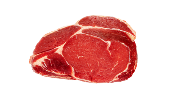 Juicy raw meat cut. Beef entrecote slice isolated transparent png.