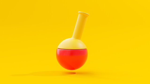 Scientific Equipment or glassware mock-up. Round bottom or flask yellow and red color. can be used in education, science industry background. Designed in minimal concept.3D Render.