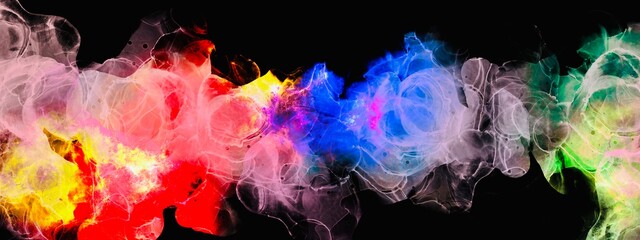Colored smoke background made with alcohol ink technique, waving flame pattern, marble motion, mixed colors