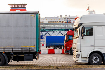 Baltic Maritime transportation: Trucks awaiting for the Stena Line ferry to Sweden in port of Gdynia, Poland
