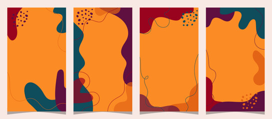 Set of Hand drawn minimal background with autumn color, for social media story and flyer background, simple plat vector design