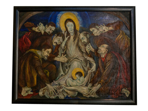 vintage painting of the birth of jesus christ
