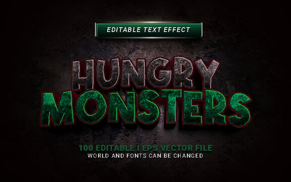 hungry monsters 3d style text effect for halloween background