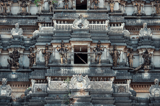 Close-up view of Maviddapuram Kandaswamy Temple Vimana Structure in Jaffna, Sri Lanka