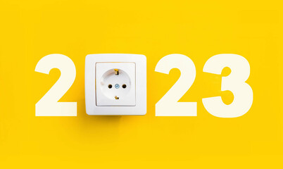 happy new year 2023 Year 2023 with electrical outlet
