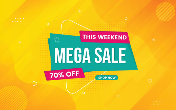 Mega Sale banner design template with 3d editable text effect with 70% off