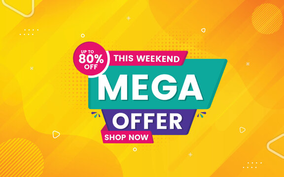 Mega offer banner design template with 3d editable text effect with 80% off