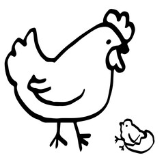 A simple hand drawn hen and chick icon